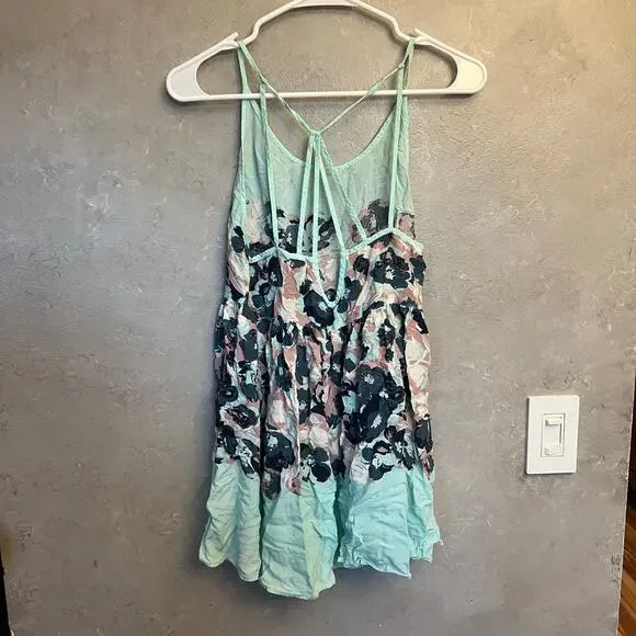 Free People Intimately Floral Strappy Trapeze Mini Dress Mint Green Small Petite - Picture 7 of 11